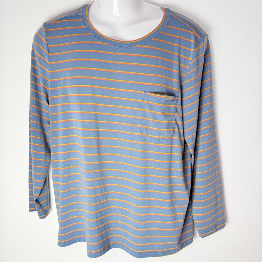 Toad&Co  Blue Striped Long Sleeve Crew Neck T-Shirt XL